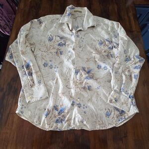 Tommy Bahams Floral Beige and Blue Men's Shirt Size XL Resortcore